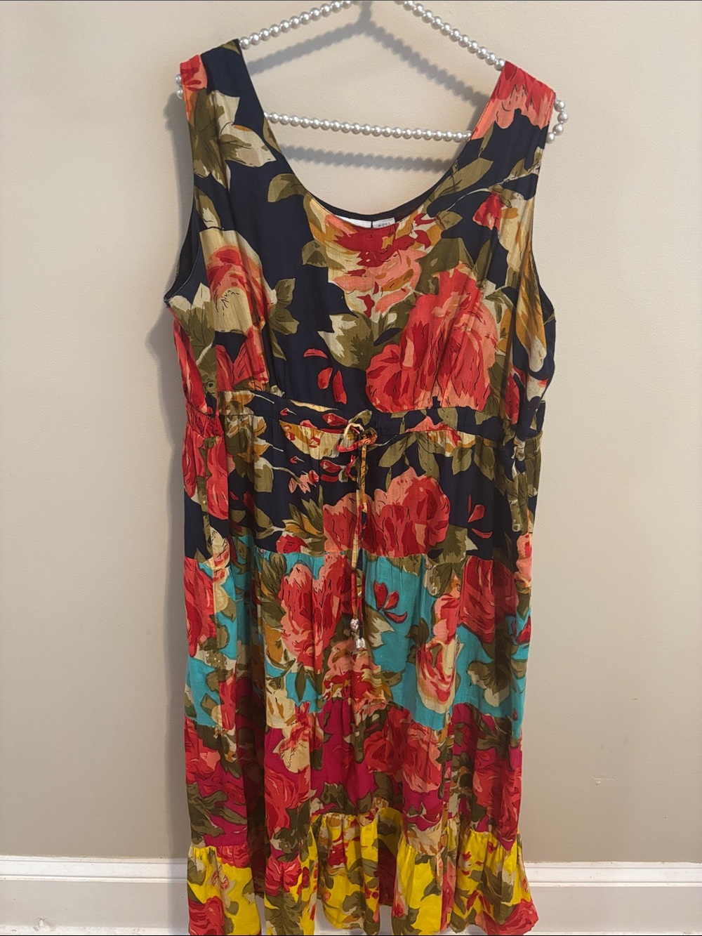 Only Necessities Dress Womens Large L Floral Patchwork Tiered Maxi Cotton Boho